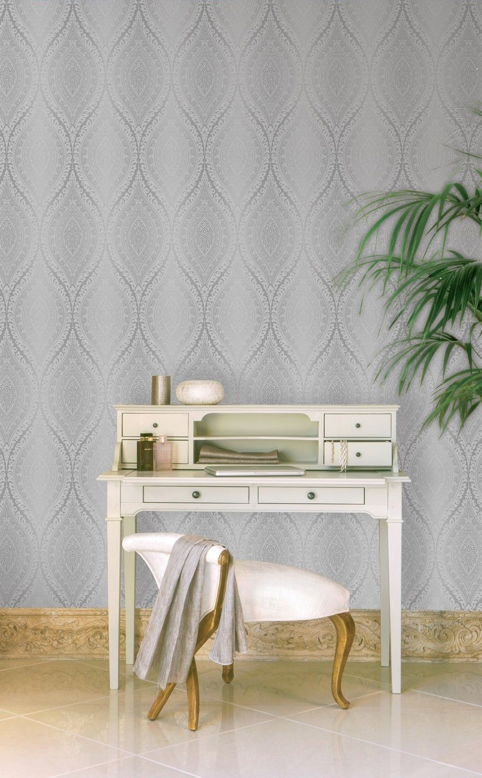 Damask Wallpaper Metallic Glitter Sparkle Textured Embossed Luxury